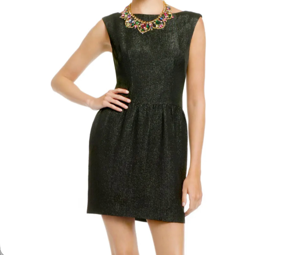 Milly Bergdorf Goodman Black Sparkle Such a Doll Dress w/ Bow Back & Red Liner 2